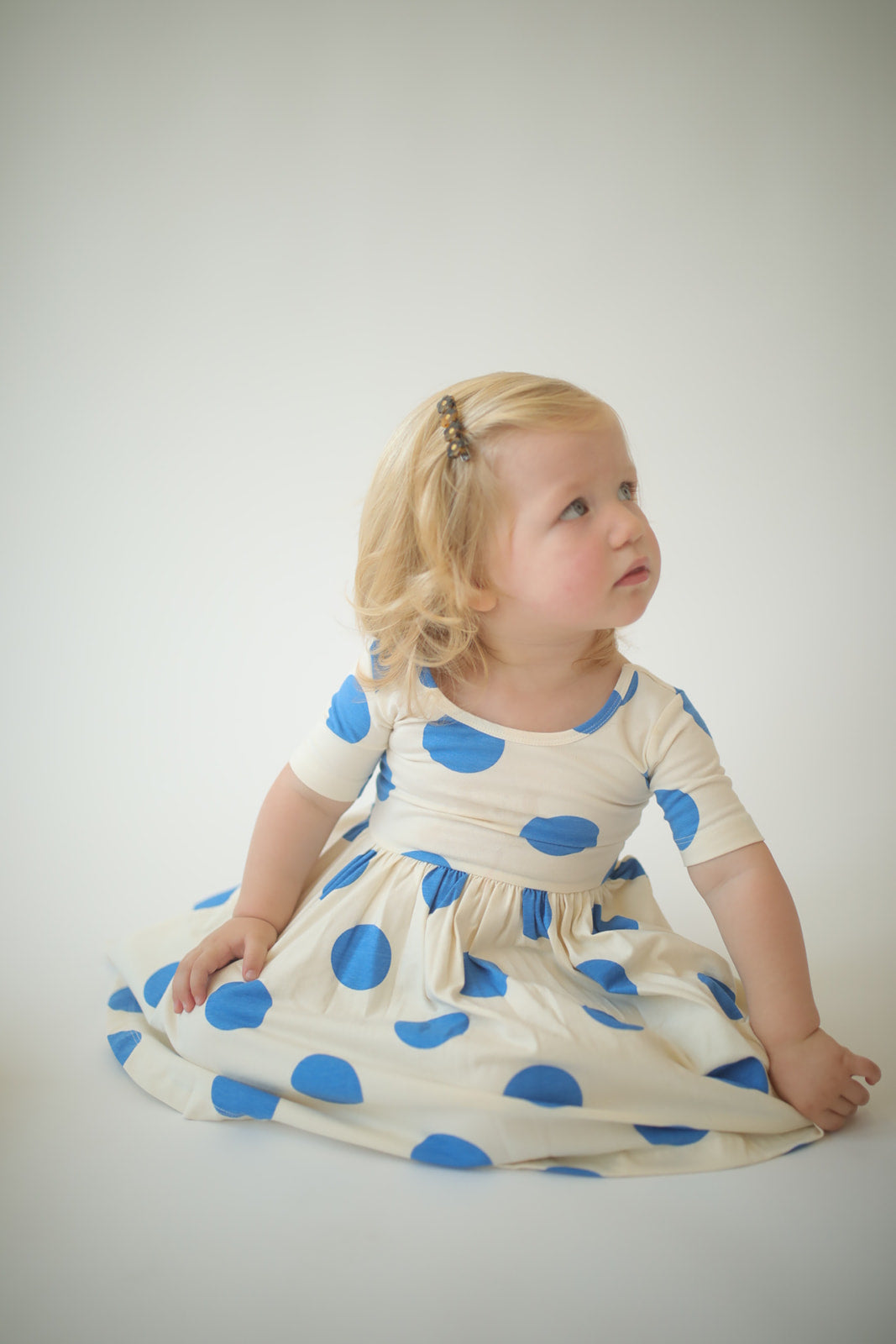 Short Sleeve Twirl Dress in Blue Dots 3 / Blue Dots Short Sleeve Twirl Dress in Blue Dots 3 / Blue Dots