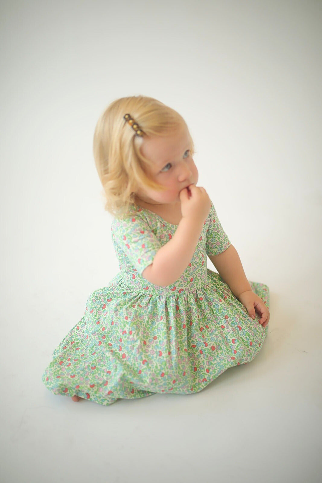 Short Sleeve Twirl Dress in Spring Green Floral Good Apples Kids Short Sleeve Twirl Dress in Spring Green Floral Good Apples Kids
