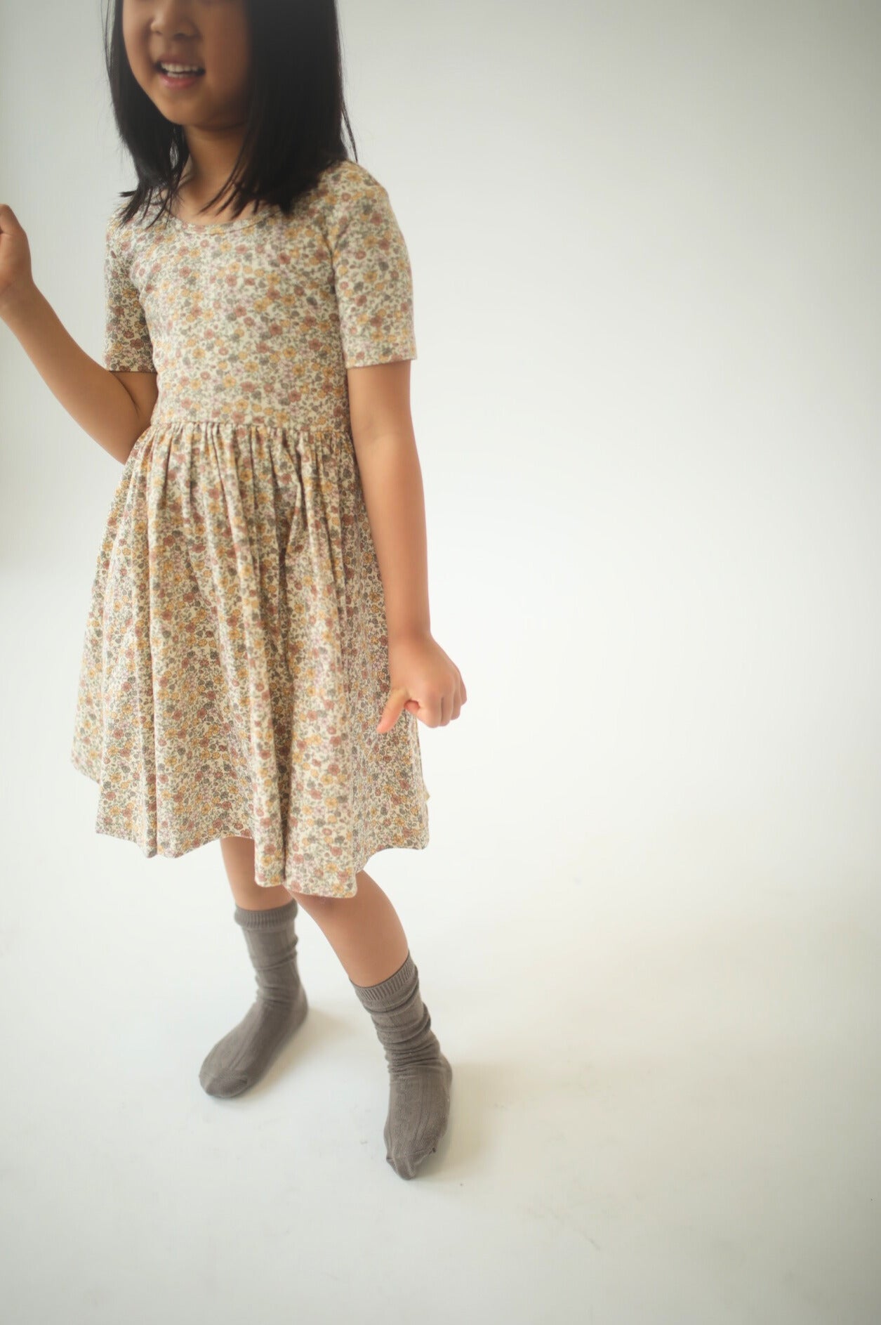Short Sleeve Twirl Dress in Bella Brown Floral 4 / Bella Brown Floral Short Sleeve Twirl Dress in Bella Brown Floral 4 / Bella Brown Floral