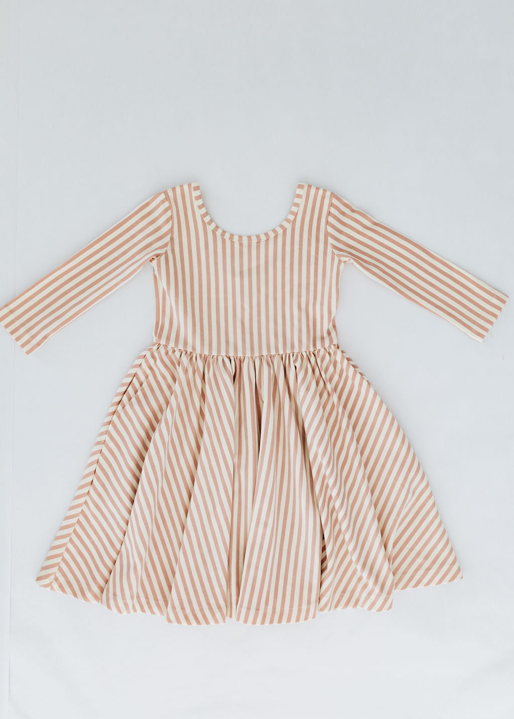 3/4 Sleeve Twirl Dress in Vintage Pink Stripes Good Apples Kids 3/4 Sleeve Twirl Dress in Vintage Pink Stripes Good Apples Kids