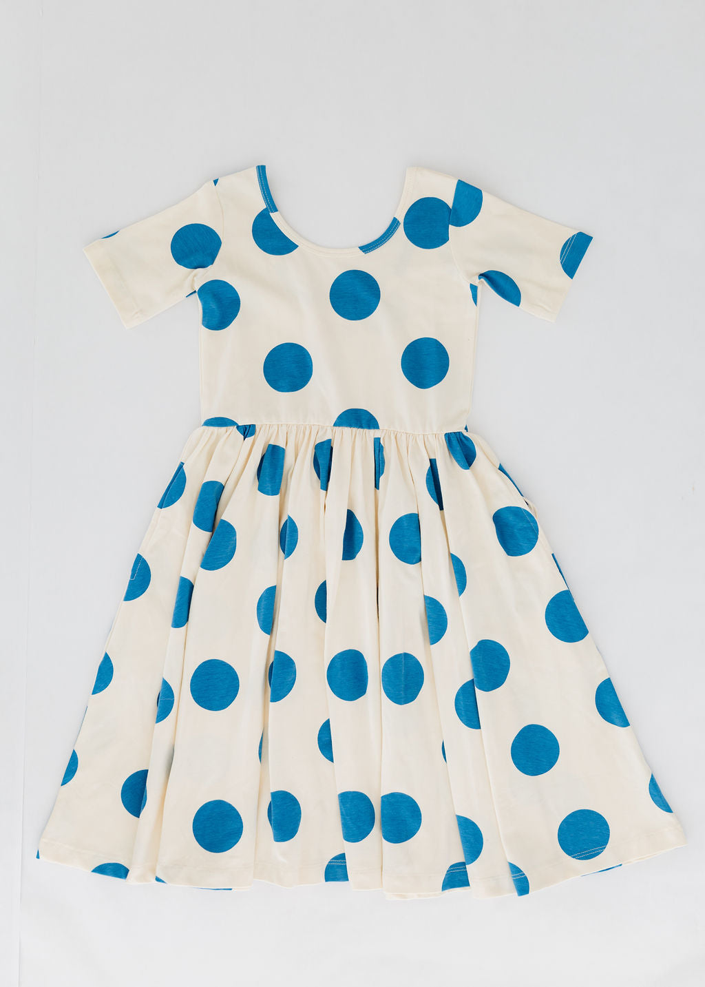 Short Sleeve Twirl Dress in Blue Dots 3 / Blue Dots Short Sleeve Twirl Dress in Blue Dots 3 / Blue Dots