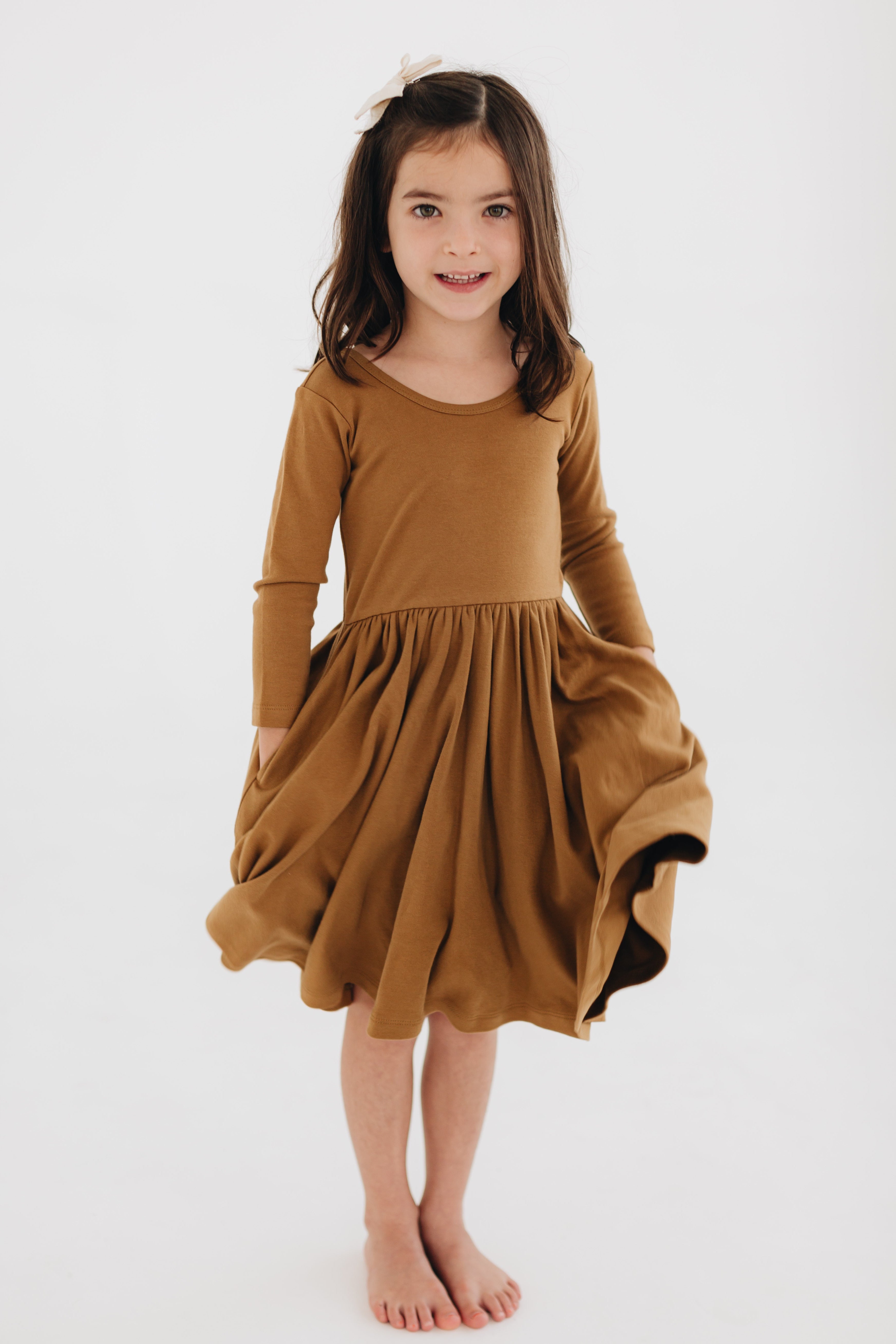 3/4 Sleeve Twirl Dress in Burro Brown 3/4 Sleeve Twirl Dress in Burro Brown