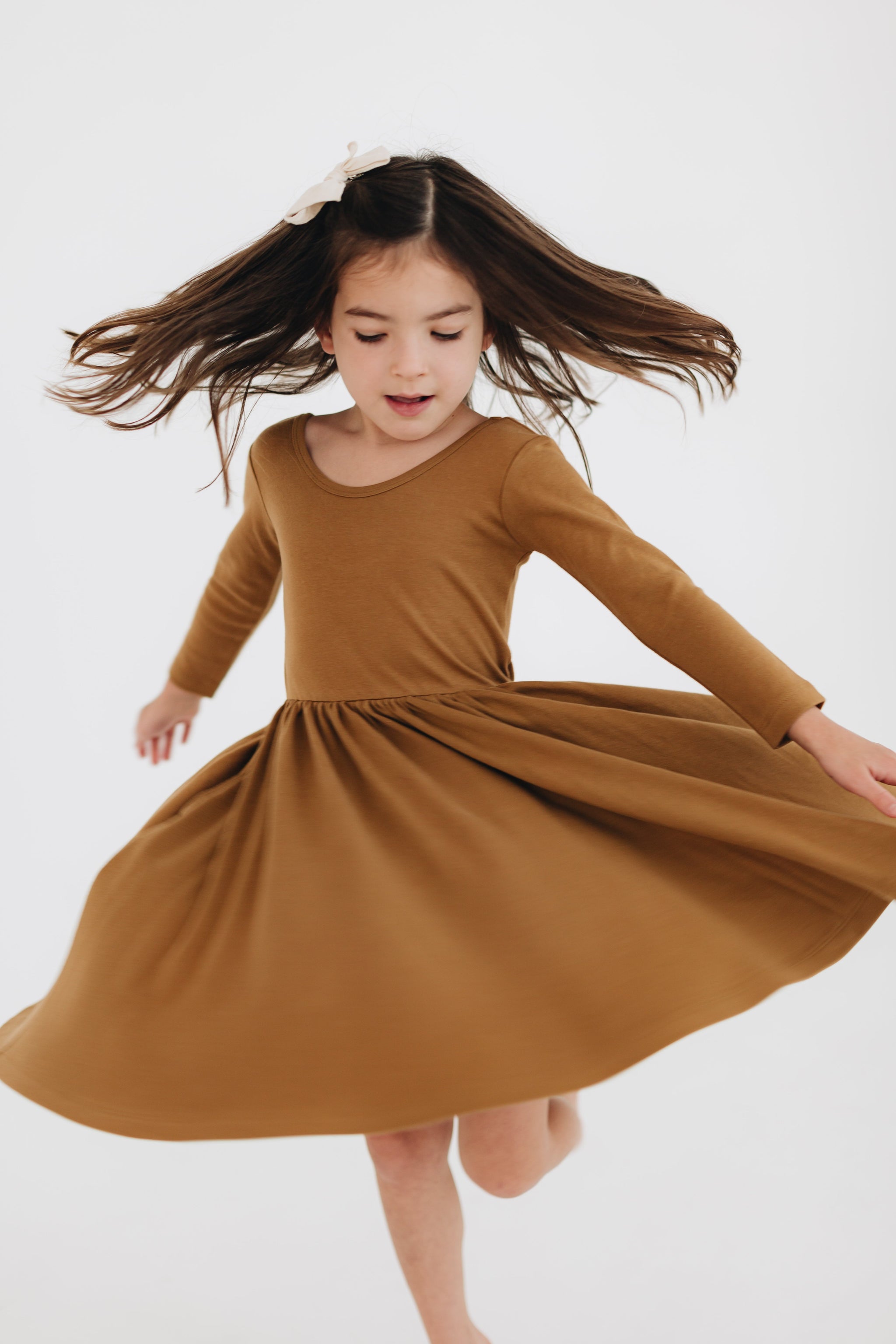 3/4 Sleeve Twirl Dress in Burro Brown – Good Apples Kids