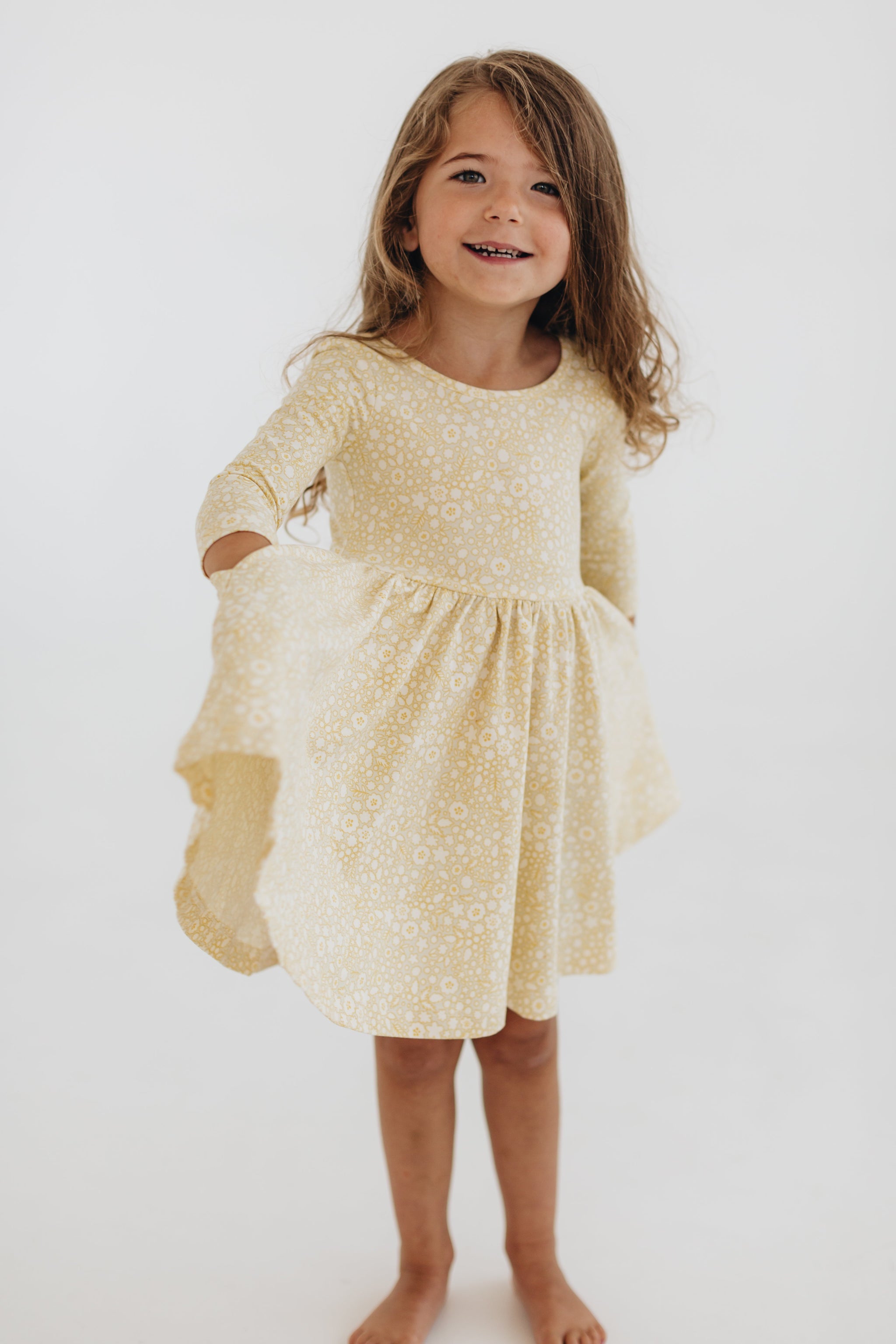 3/4 Sleeve Twirl Dress in Buttercup 8/9 / Buttercup