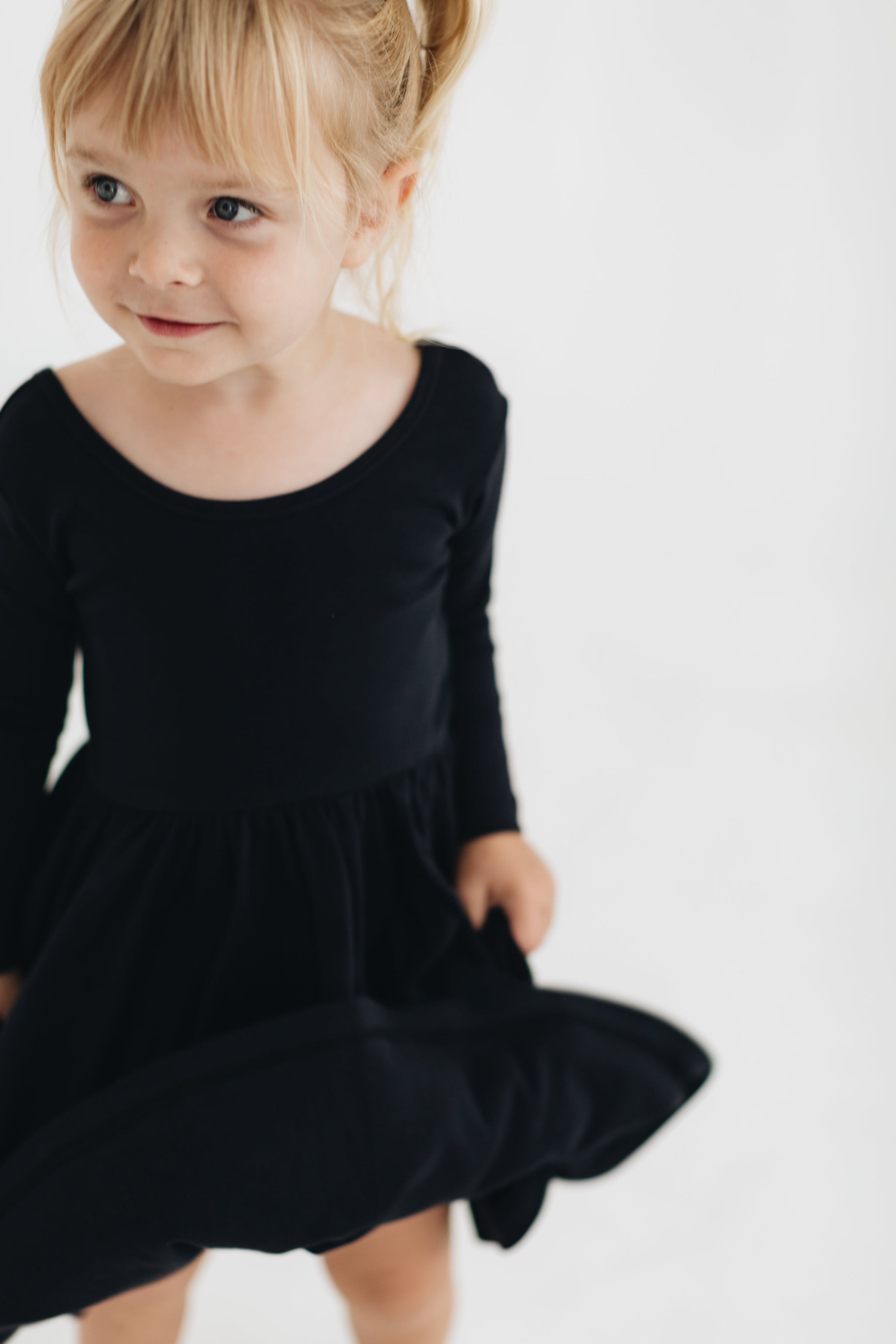 toddler girl black dress 3/4 Sleeve Twirl Dress in Black 2 / Black