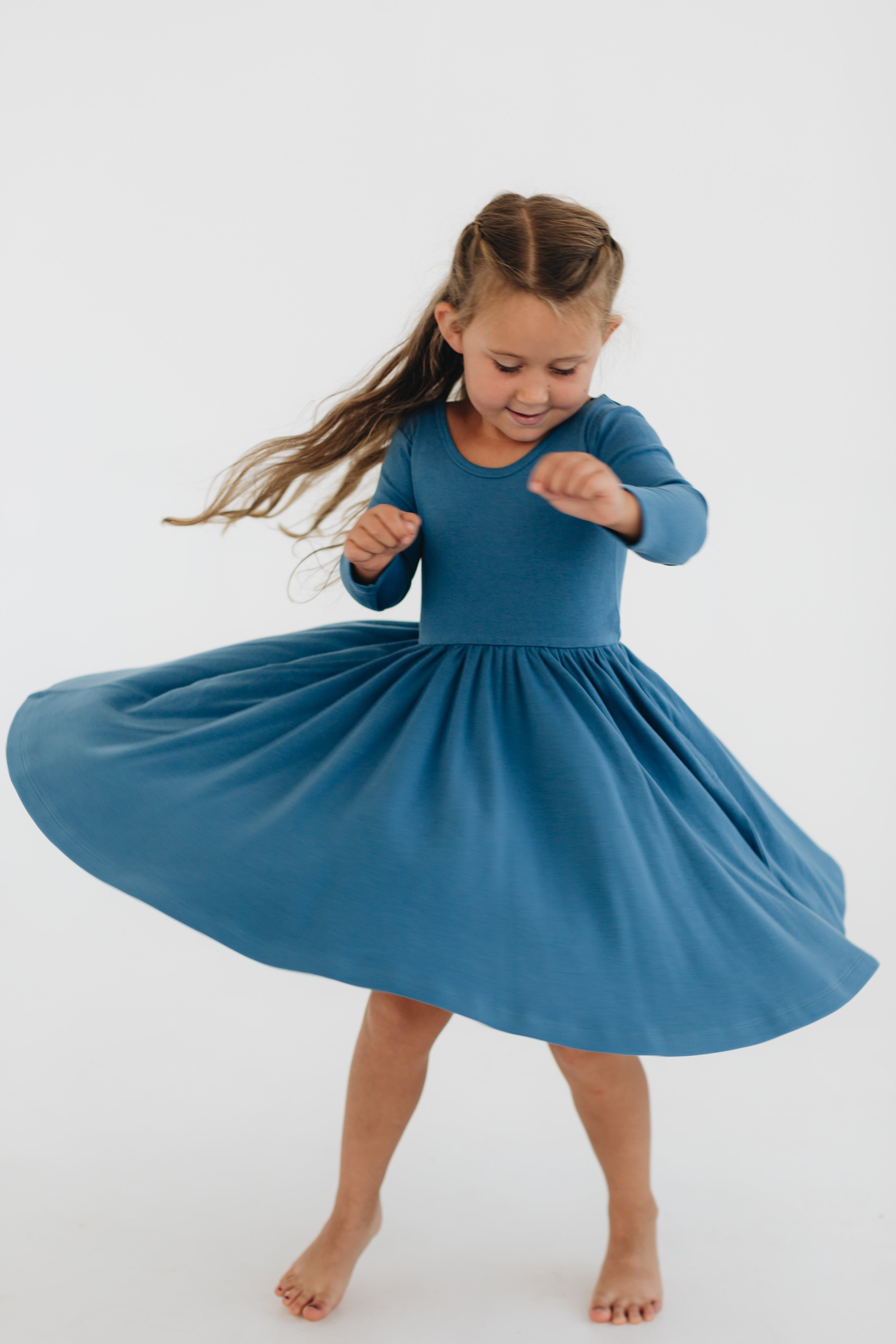 3/4 Sleeve Twirl Dress in Sea Blue 3/4 Sleeve Twirl Dress in Sea Blue