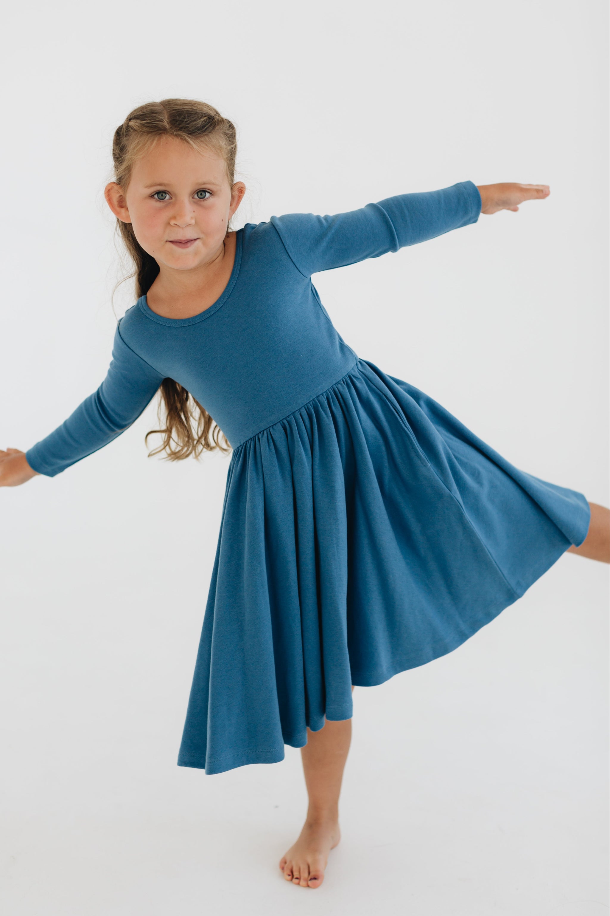 3/4 Sleeve Twirl Dress in Sea Blue